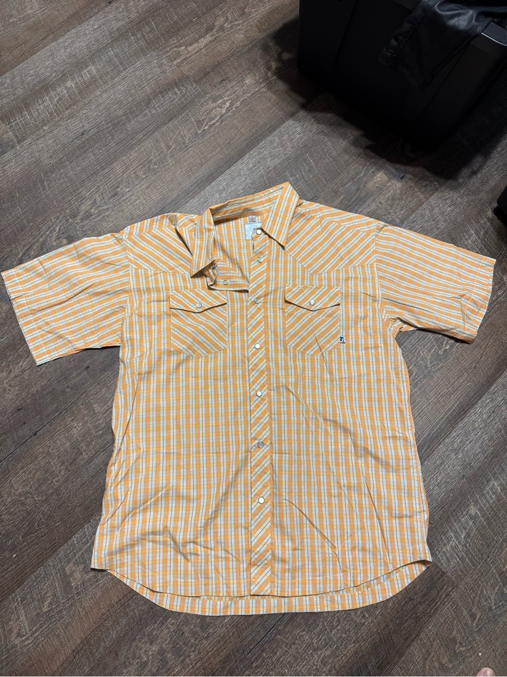XL Salty Crew Men's Western Style Orange Plaid Pearl Snap Short-Sleeve Shirt